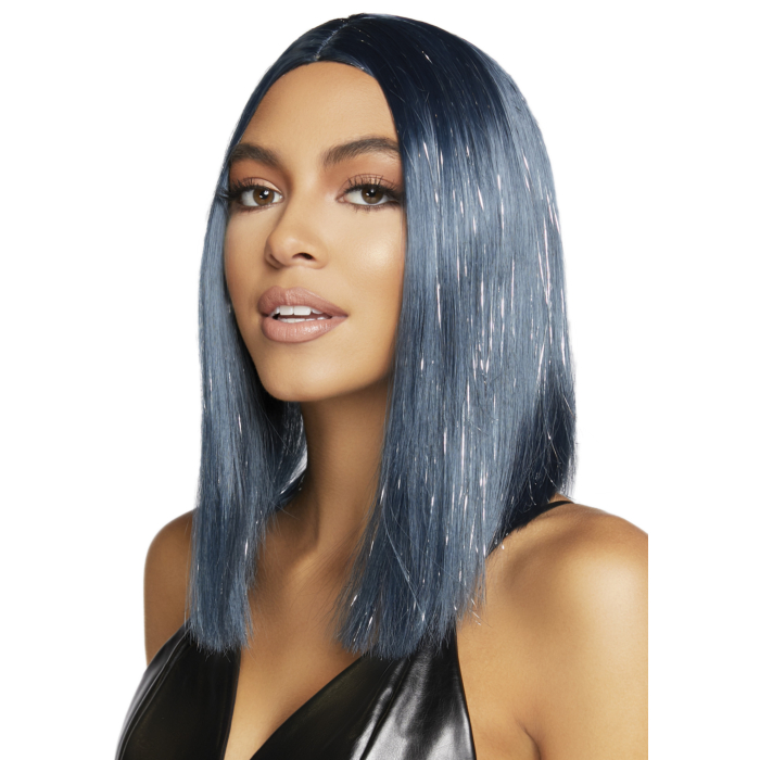 Long bob wig with tinsel - Midnight Blue