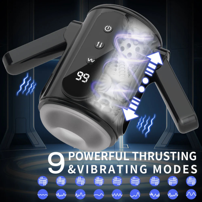 Big Mens Pleasure Masturbator 6 Frequencies Vibration +Telescopic Black