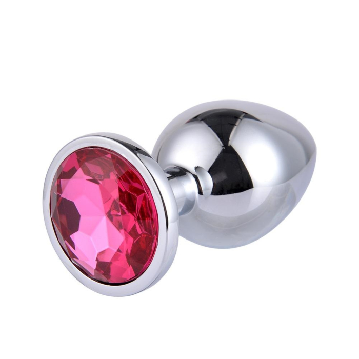 Μικρή Μεταλλική Πρωκτική Σφήνα Pink Gemstone