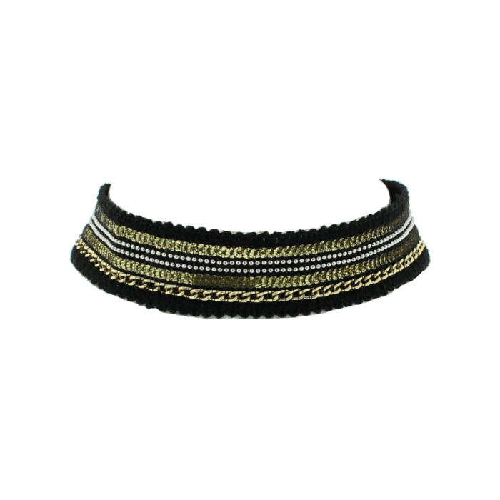 Gold Chain, Silver Bead & Black Lace Choker