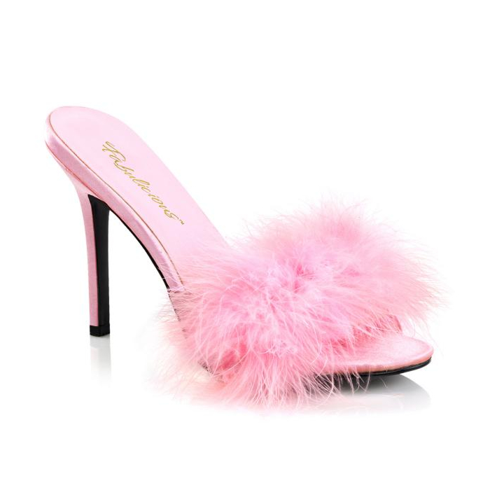 Fabulicious high-heel mules baby pink Marabu feather pompom CLASSIQUE-01F