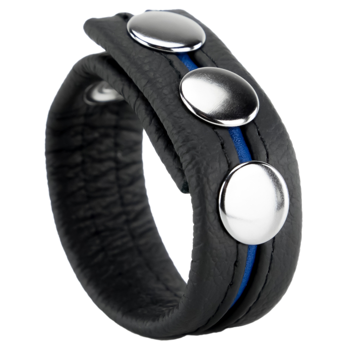 Cock Ring 3 Buttons Black/Blue - Δαχτυλίδι Πέους από Vegan Δέρμα