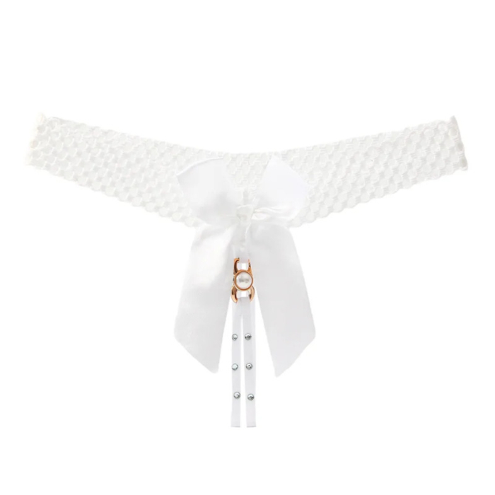 Women Sexy Open Bow Thong White 