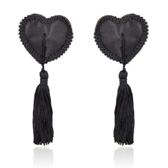 Αυτοκόλλητα - Καλύμματα Θηλών Heart Nipples Tassels (Μαύρα)