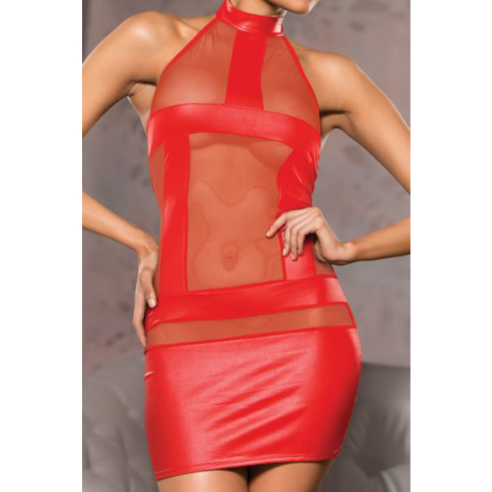 Halter Neck Mesh Dress - Black