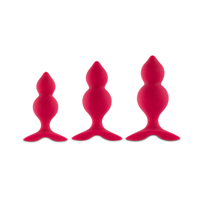 Πρωκτικές Σφήνες Σιλικόνης Bibi Twin Butt Plug Set Ροζ (3 pcs) - Feelztoys
