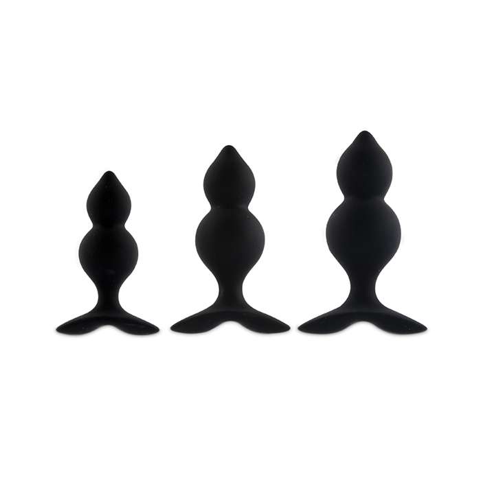 Πρωκτικές Σφήνες Σιλικόνης Bibi Twin Butt Plug Set Μαύρες (3 pcs) - Feelztoys