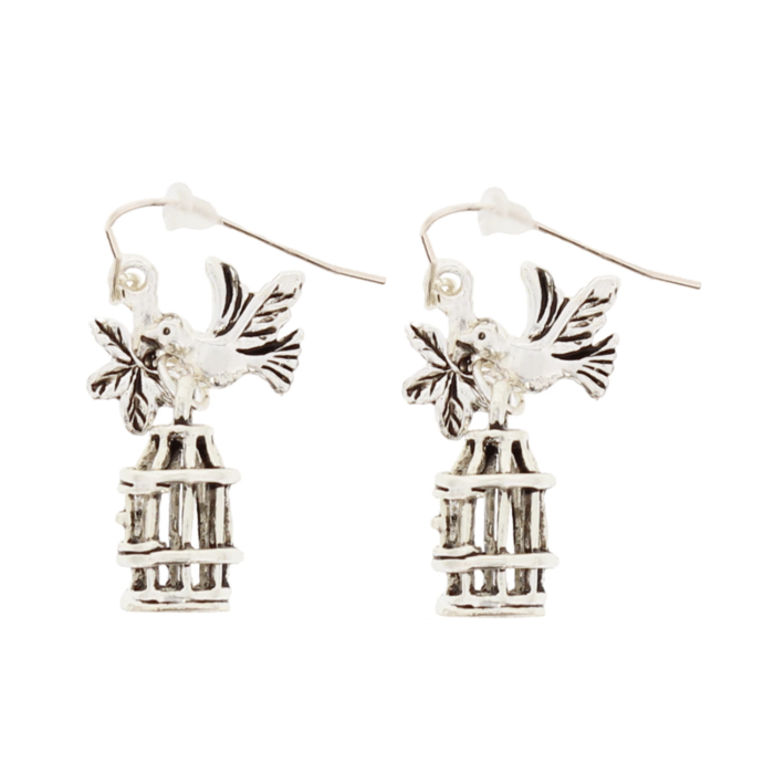 Silver Bird and Cage Earrings (3 x 2cm)