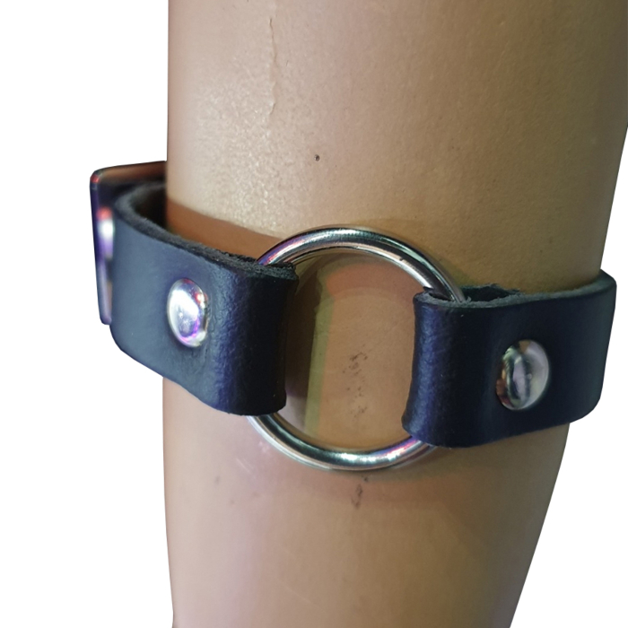 HANDMADE SMALL RING JOIN LEATHER WRISTBAND - BLACK