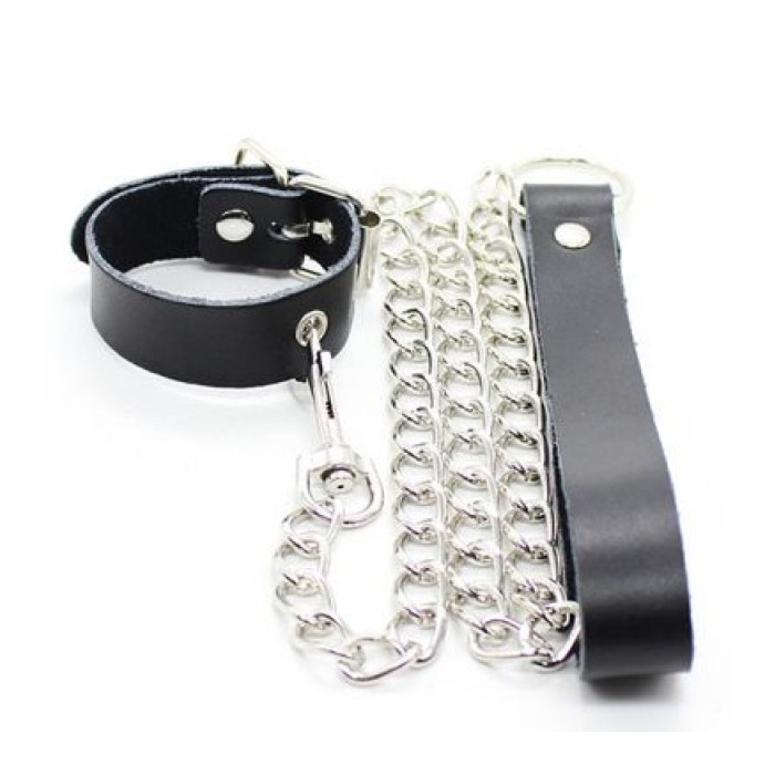 Φετίχ Λουρί Σκύλου με μικρό κολάρο - Black Chain Leash Wrist Leash