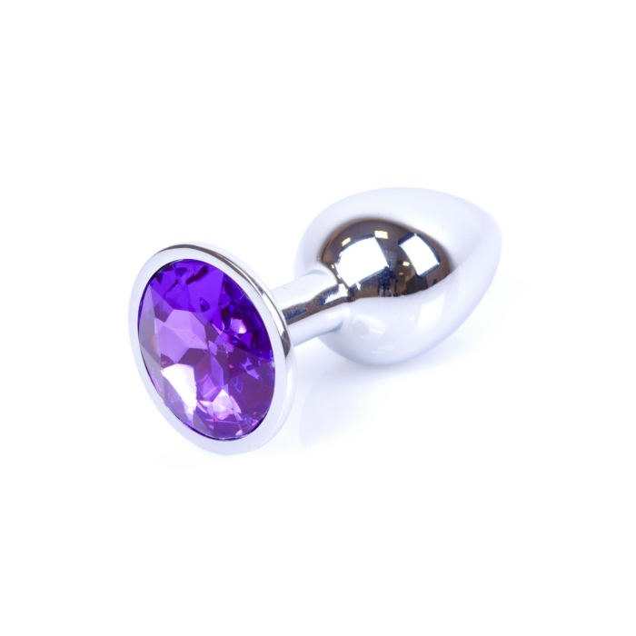 Silver Butt Plug 7 cm - Πρωκτική Σφήνα με Μωβ Κόσμημα