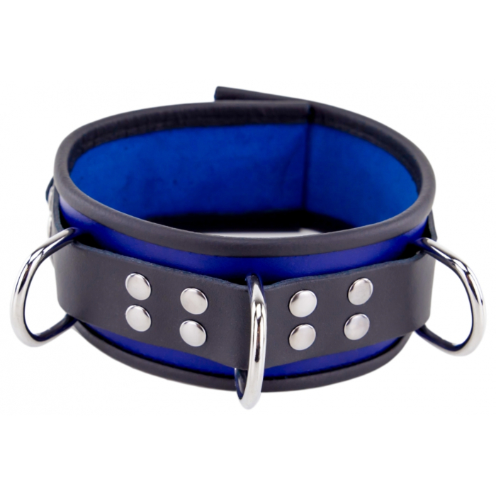 Leather Collar 3D Ring Blue/Black - Δερμάτινο BDSM Κολάρο