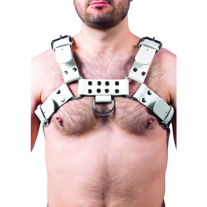Δερμάτινο Ανδρικό Harness Στήθους Buckle White - Taille