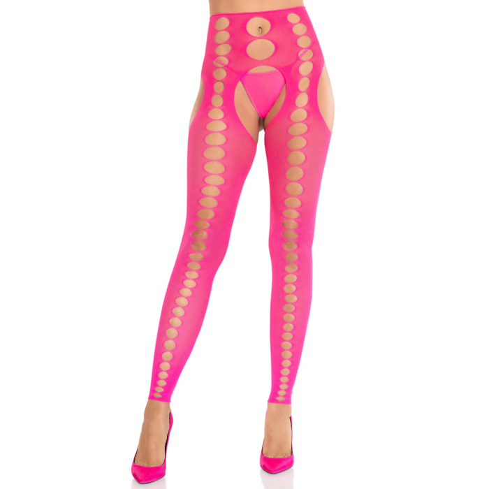 LEG AVENUE - Seamless Opaque Footless Suspender Hose Neon Pink