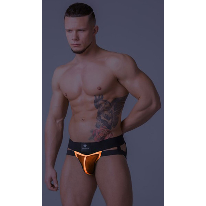 Maskulo Youngero. Men's Glow Jockstraps. Mesh Codpiece Orange
