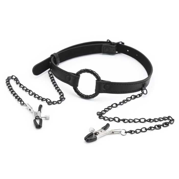 Mouth Open Gag With Nipple Clamps