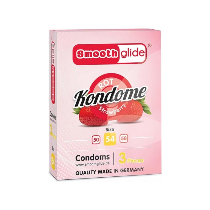 Smooth Glide Strawberry Condom 54mm 3 Pack