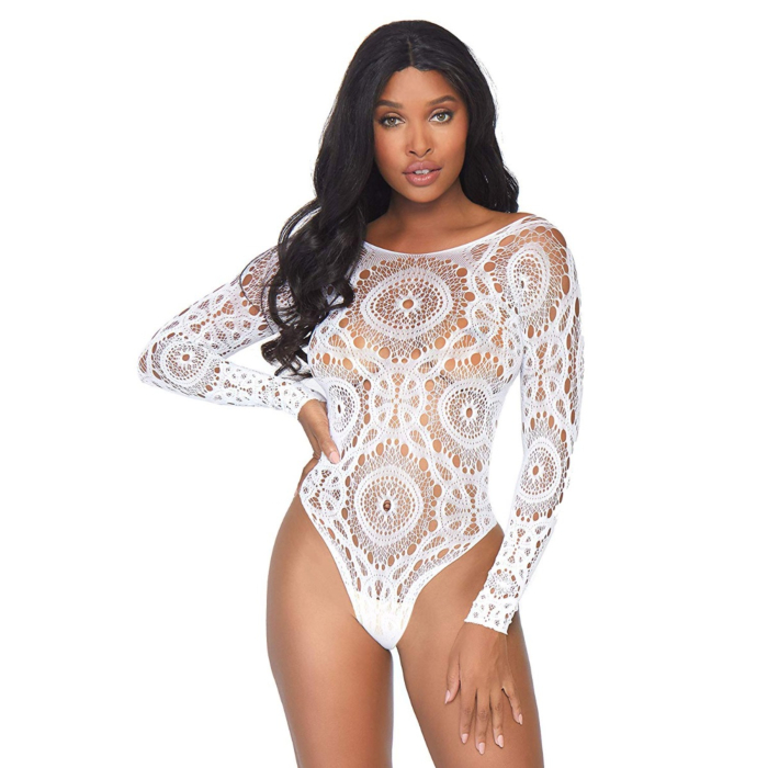 Crochet lace snap crotch teddy