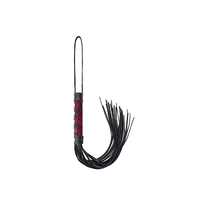 Red leather base with a black fishnet patterned whip