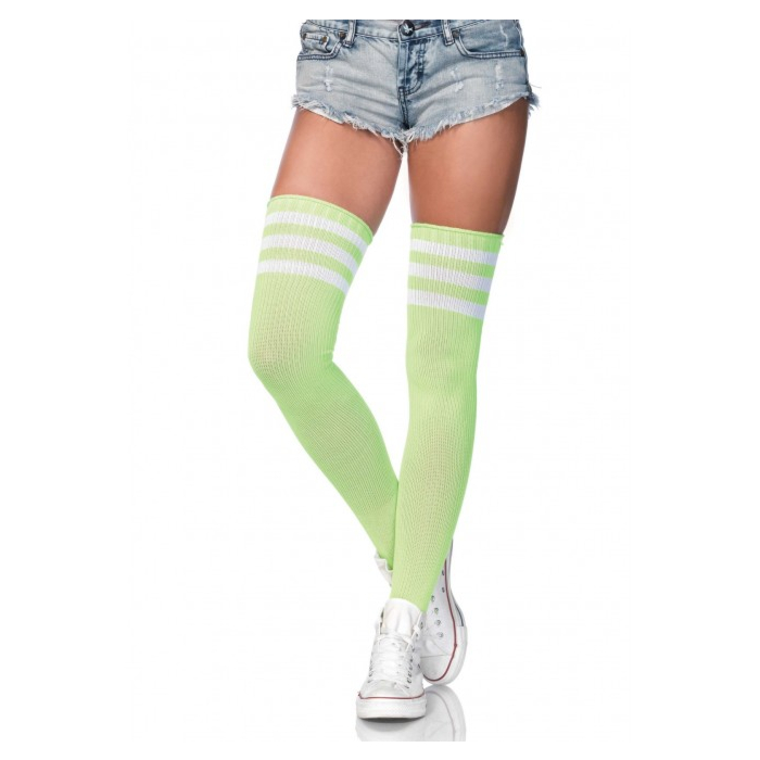 Αθλητικές ριγέ κάλτσες ,Ribbed Thigh Highs- One Size-Neon Green
