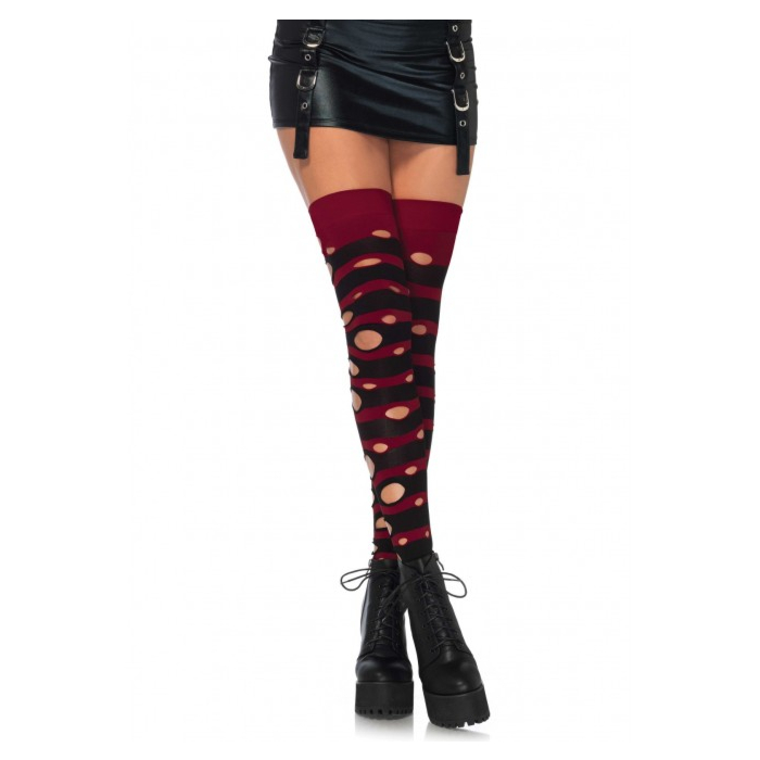 Distressed striped thigh highs Red