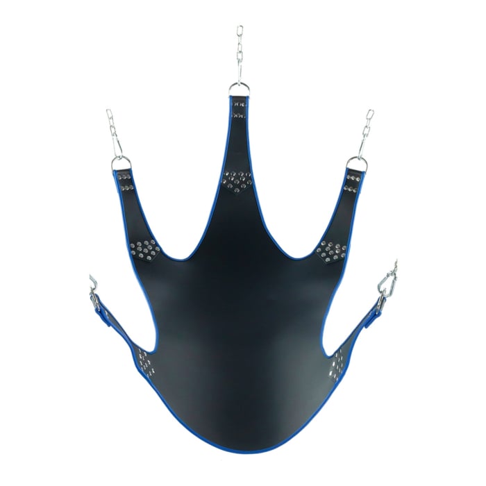 Leather sling with blue piping - 5 points - Black Blue