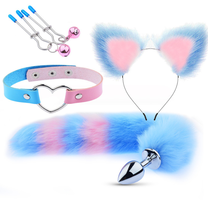 Two-Tone Fetish Set - Aqua Blue -Pink 