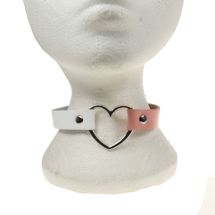 Δερμάτινο Χειροποίητο Κολάρο Row Heart Fitting Choker (Λευκό/Ροζ) - BULLET69