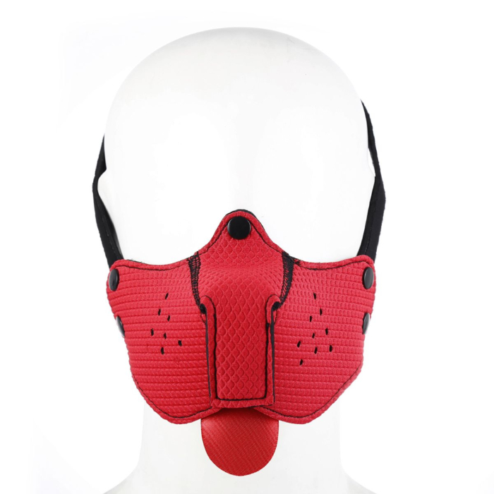 BDSM Μάσκα Σκυλάκι Neoprene με Φίμωτρο - Κόκκινη
