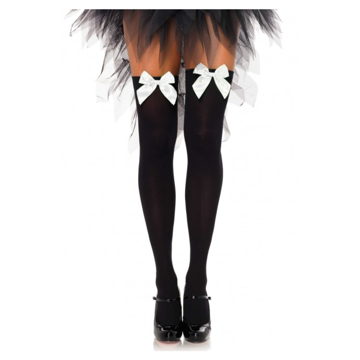 Nylon Thigh Highs With Bow Black