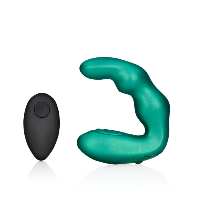 Bent Vibrating Prostate Massager with Remote Control - Metallic Πράσινο