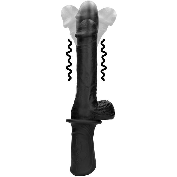Ouch Hand Held Liquid Silicone Vibrating and Thrusting Sex Machine - Black