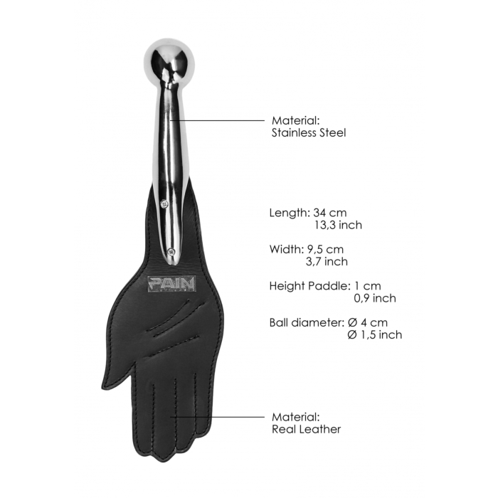 Saddle Leather Hand Paddle Metal Ball Handle - Black