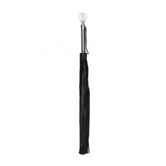 Sparkling Round metal Handle Leather Flogger - Black