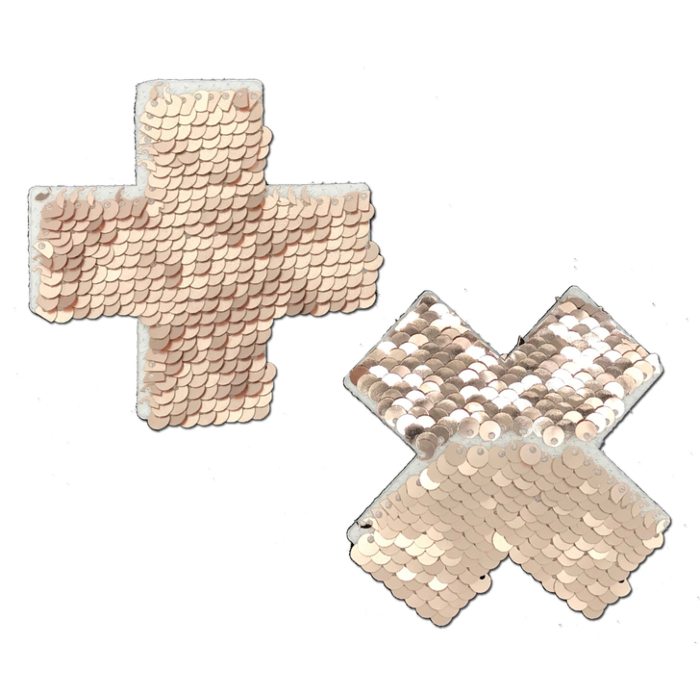 Αυτοκόλλητα - Καλύμματα Θηλών Rose Gold Shiny & Matte Flip Sequin Cross 