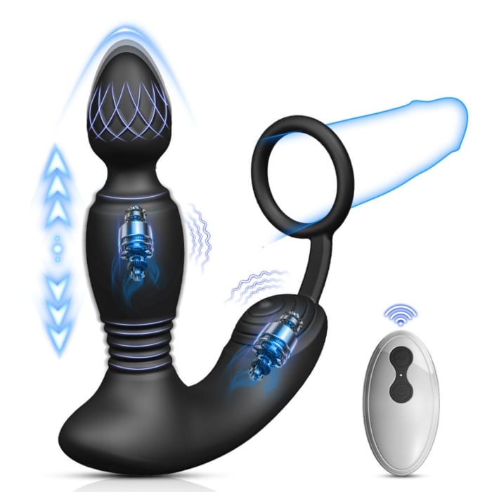 Prostate Rotation Anal Plug with Cock Ring 