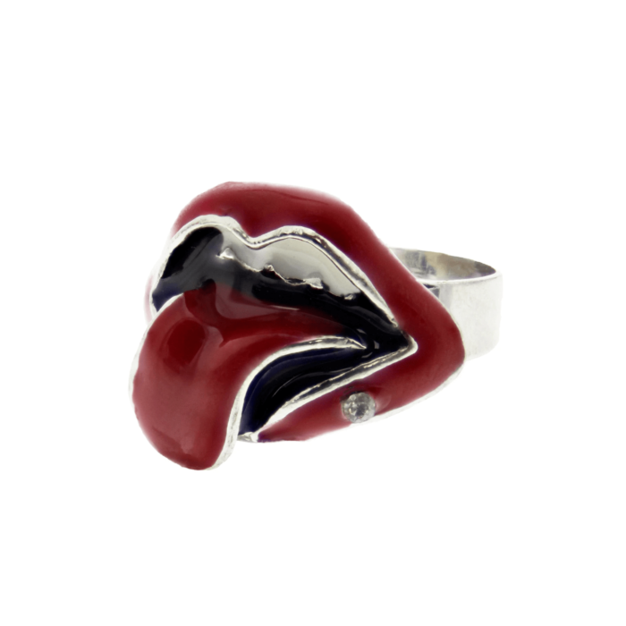 Adjustable Lips & Tongue Ring with Diamante Stone Stud