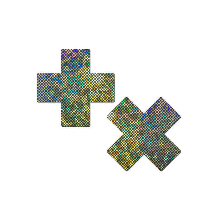Αυτοκόλλητα - Καλύμματα Θηλών Rose Silver Shiny & Matte Flip Sequin Cross 
