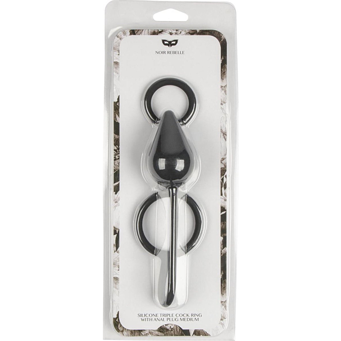 Silicone triple cock ring with anal plug Medium