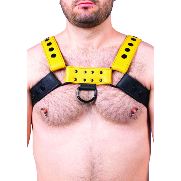 Snap Leather Harness Black-Yellow - Taille