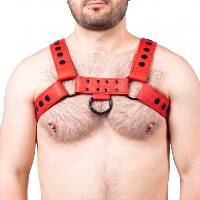 Snap Leather Harness Red - Taille