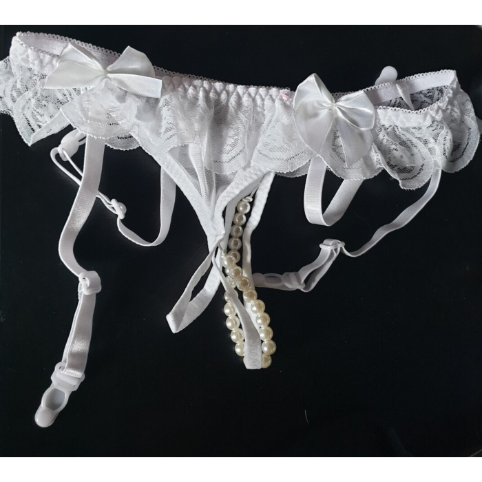 Garter belt & pearl G-String White
