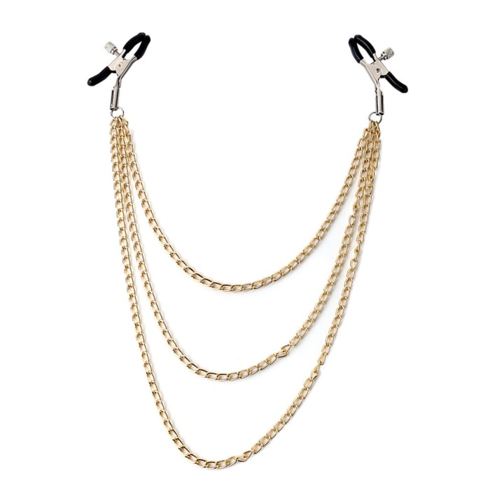 Three Chain Nipple Clamp Black - Gold