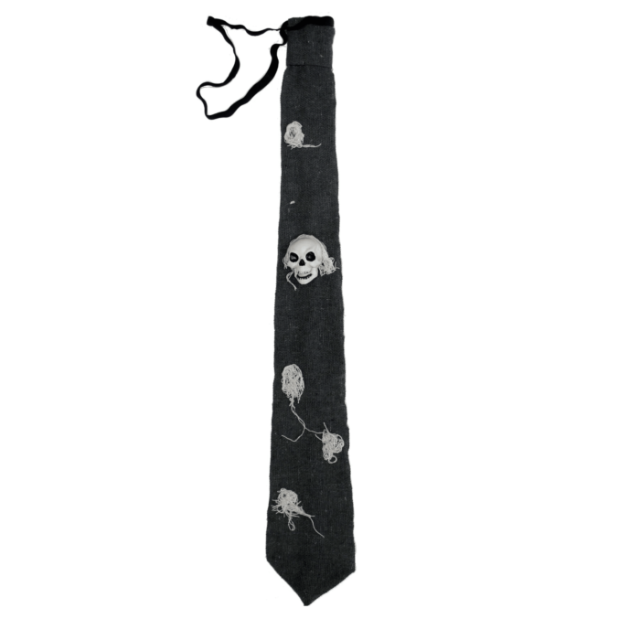 Large Plastic Skull & Cobwebs on Creepy Grey Cloth Halloween Tie