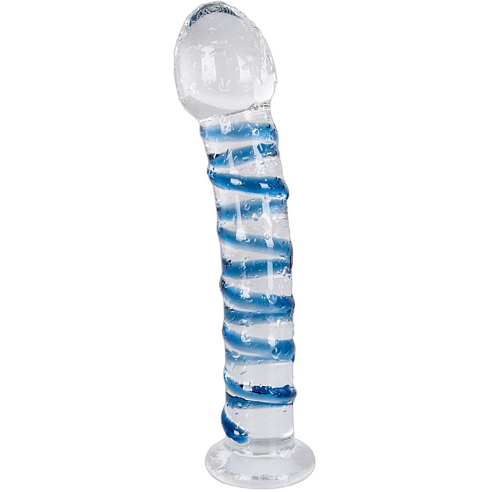 Διάφανο Γυάλινο Dildo με Μπλε Λωρίδες 17.5 cm