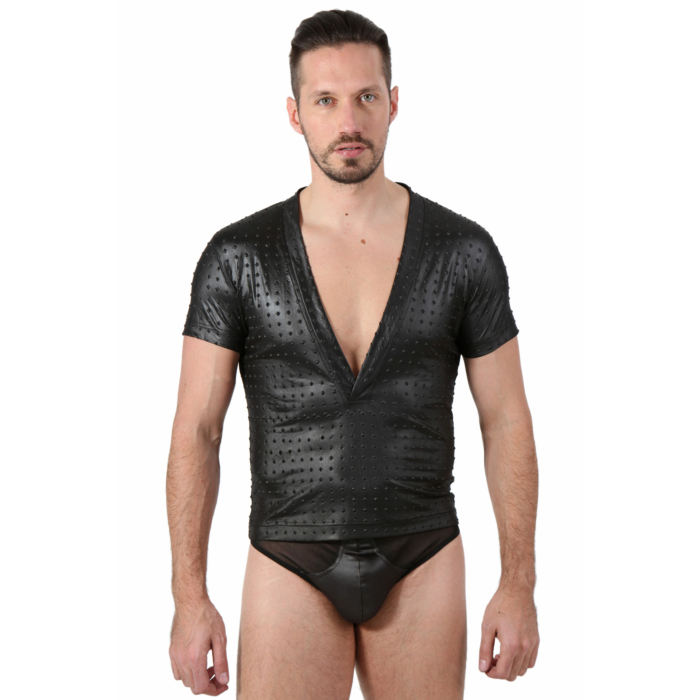 Leatherate Fetish Mens Tshirt - μαύρο