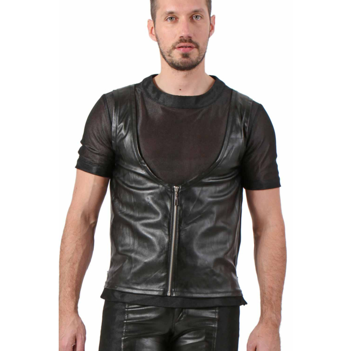 Leatherate Mens Top - μαύρο