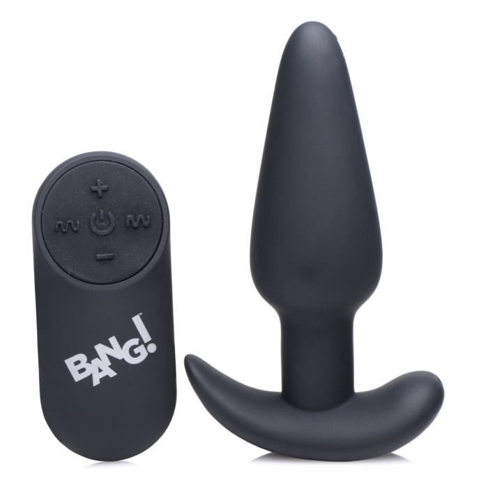 Vibrating Silicone Butt Plug with Remote Control - Black
