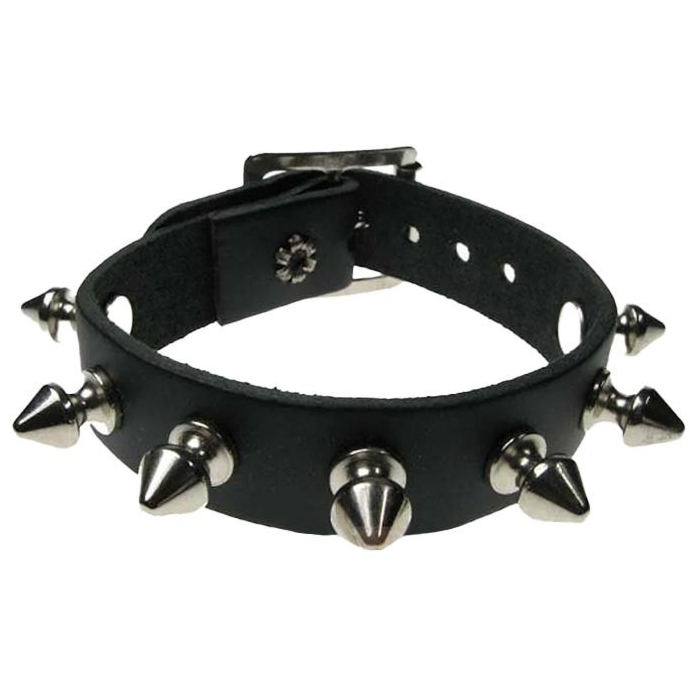 Χειροποίητο Δερμάτινο Περικάρπιο Wristband με Καρφιά - Μαύρο