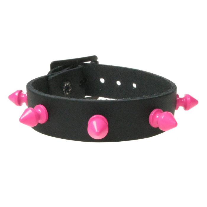 Χειροποίητο Δερμάτινο Περικάρπιο Wristband με Ροζ Καρφιά 